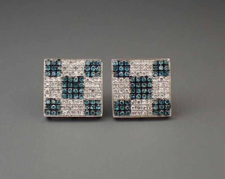 Blue and white diamond earrings