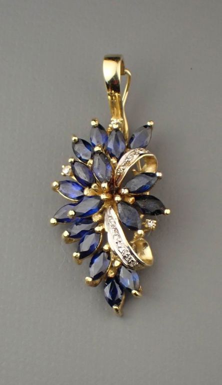 Sapphire, diamond and 14k gold enhancer pendant
