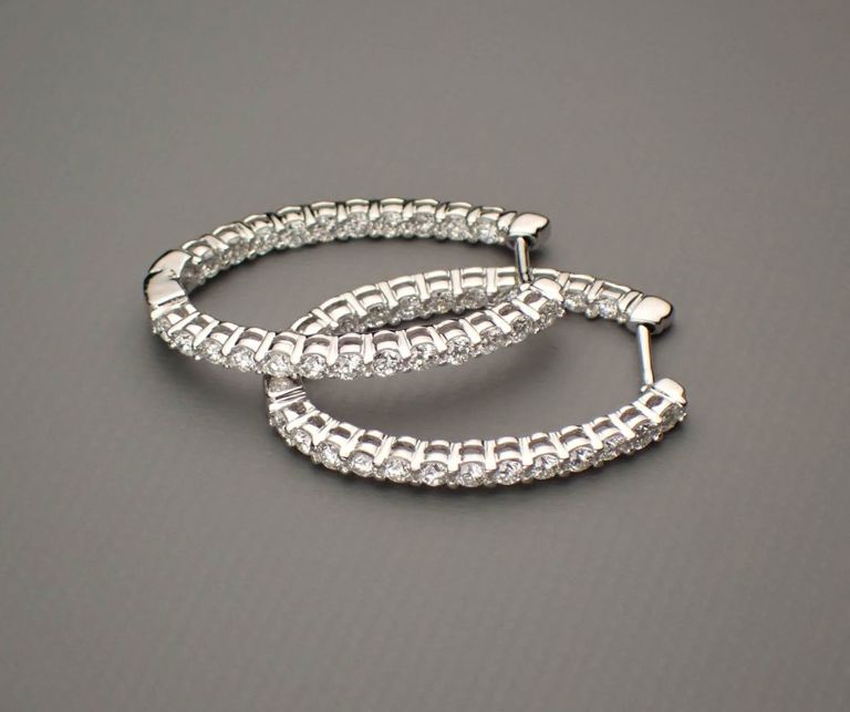 Diamond and 14k white gold hoop earrings