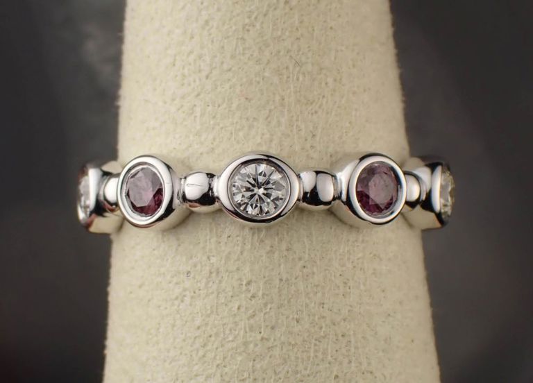 Pink and white diamond eternity band