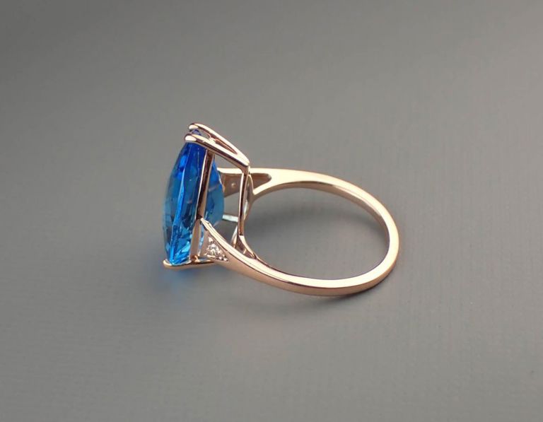 Blue topaz, diamond and 14k rose gold ring