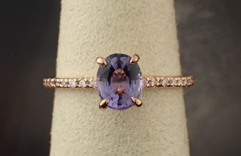 14k rose gold ring with spinel and diamonds