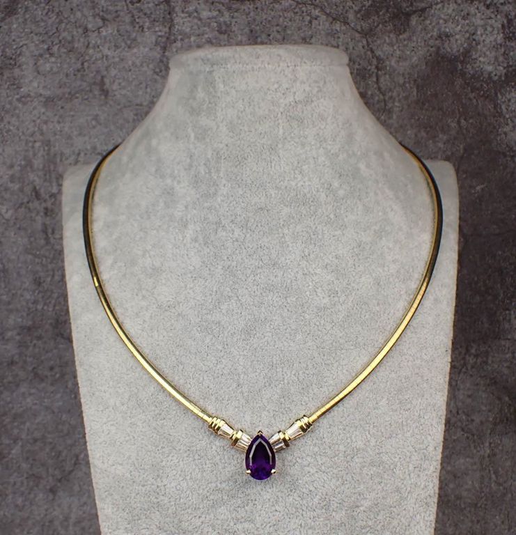 14k gold amethyst and diamond necklace