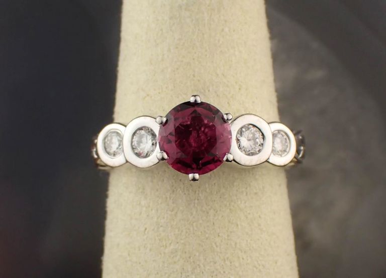 14k white gold rubellite and diamond ring