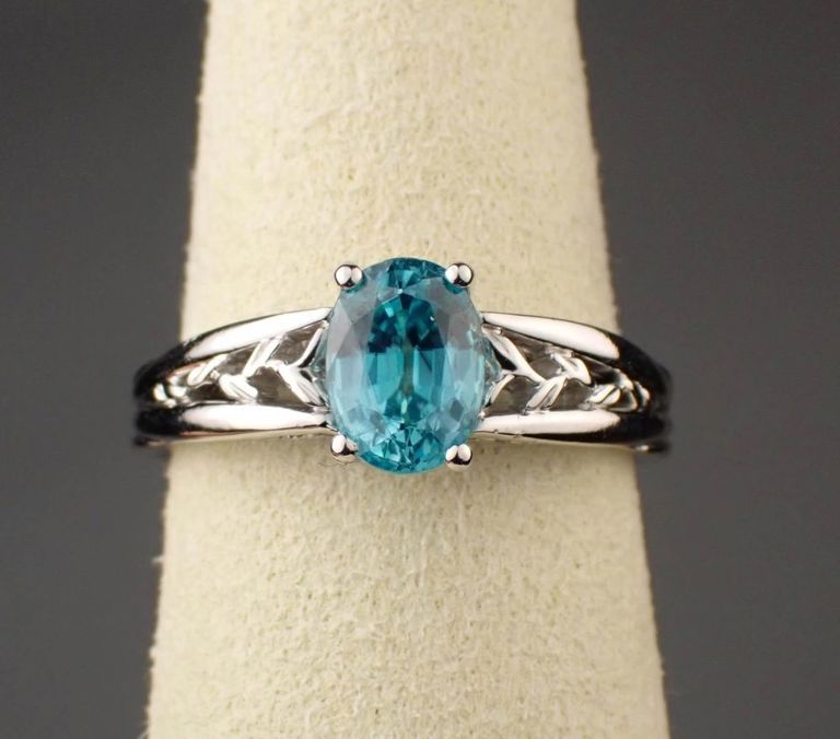 Platinum blue zircon solitaire ring