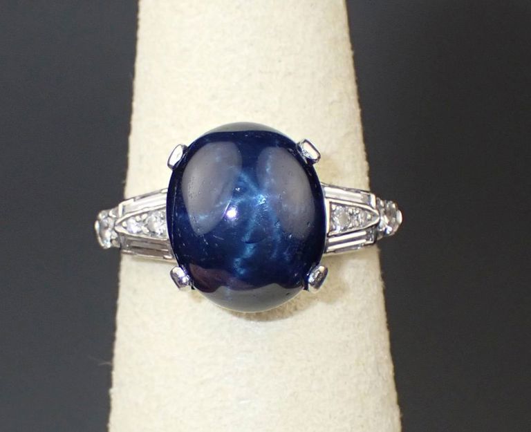 Platinum star sapphire and diamond ring