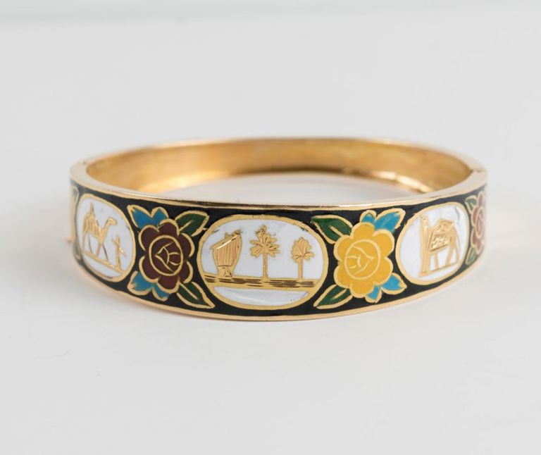 18k yellow gold multi-color enamel bangle bracelet