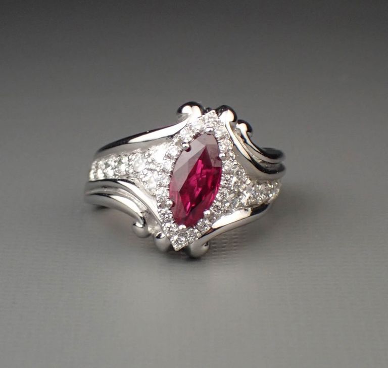 Platinum ring with ruby and diamonds