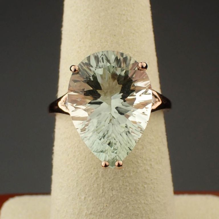 14k rose gold ring with prasiolite and diamonds