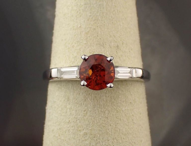 14k white gold ring with spessartite and diamonds
