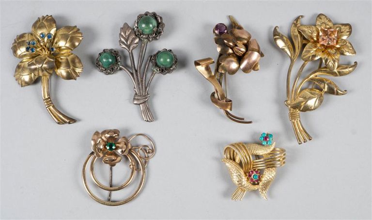 Six retro-style lapel pins