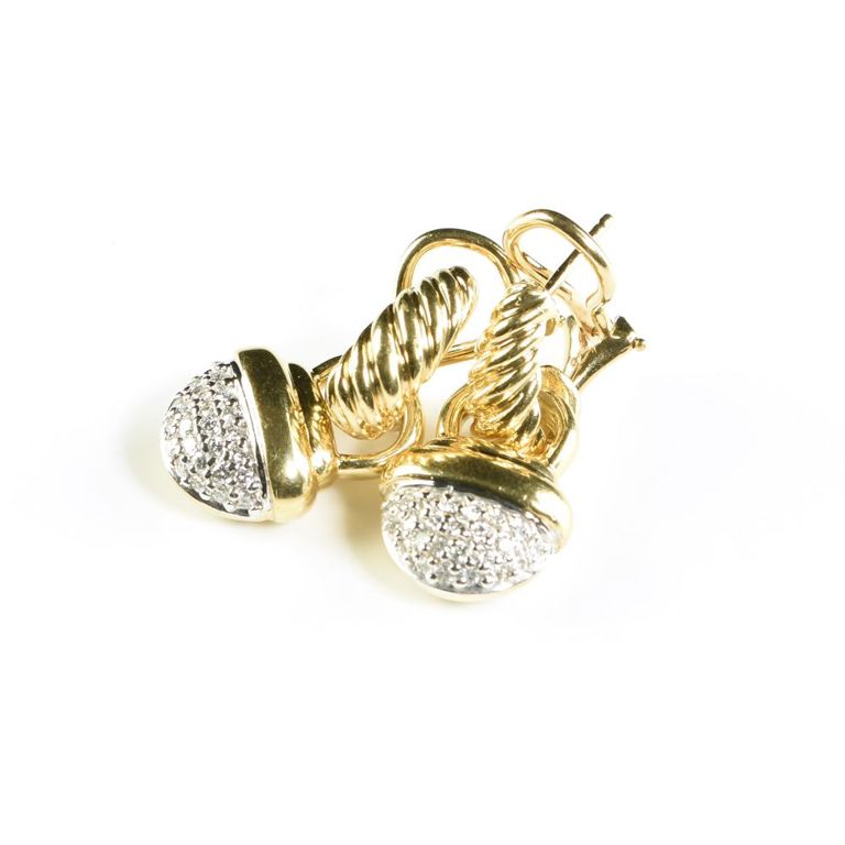 Pair of David Yurman 18k yellow gold and diamond earrings
