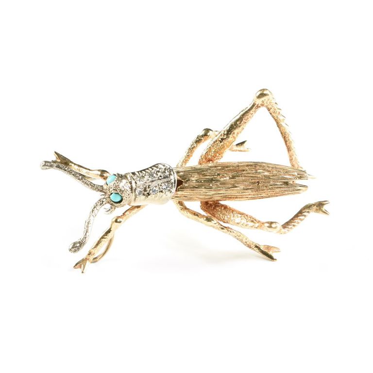 14k yellow and white gold, diamond, and turquoise