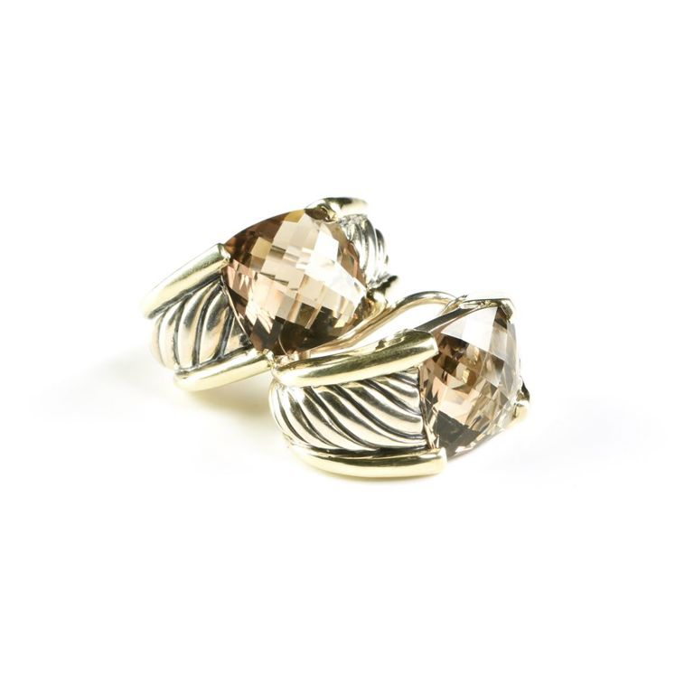 David Yurman 18k yellow gold, sterling silver, and quartz earrings