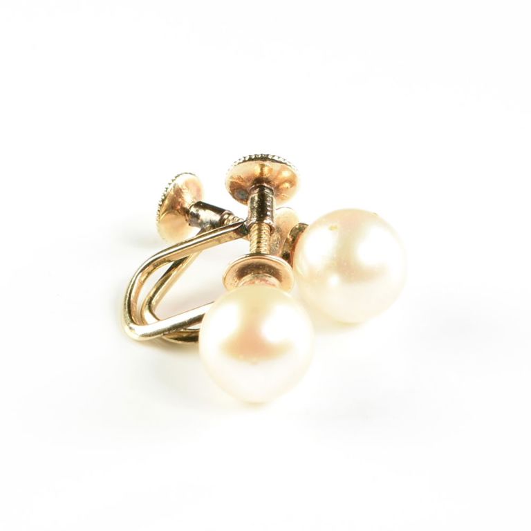 Pair of Mikimoto 14k yellow gold and cultured pearl earrings