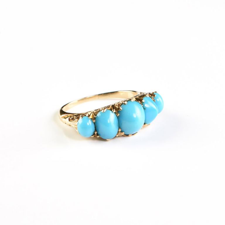 Vintage 14k yellow gold and Persian turquoise "bird's nest" ring