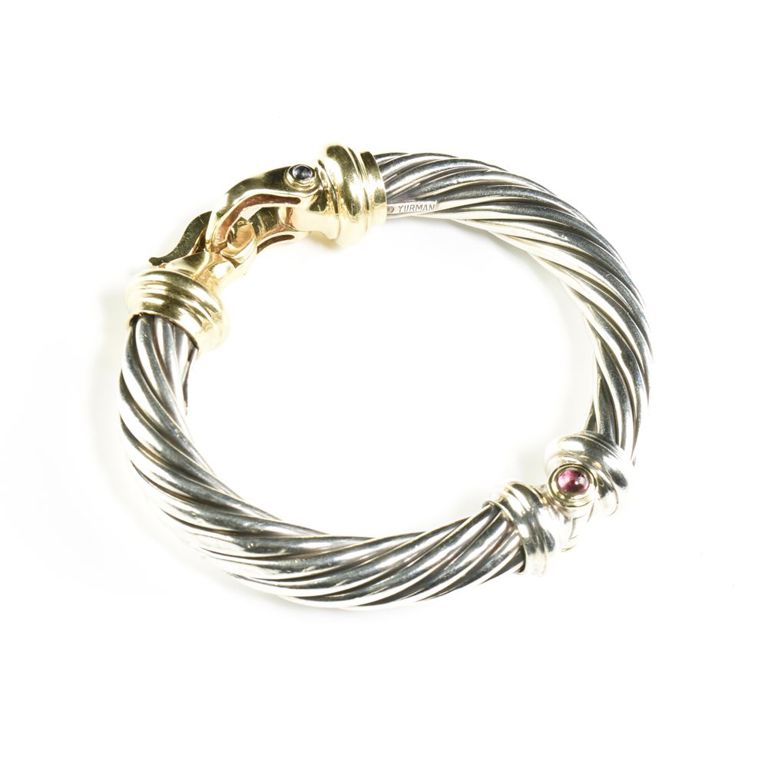 David Yurman 14k yellow gold and sterling silver hinged bracelet