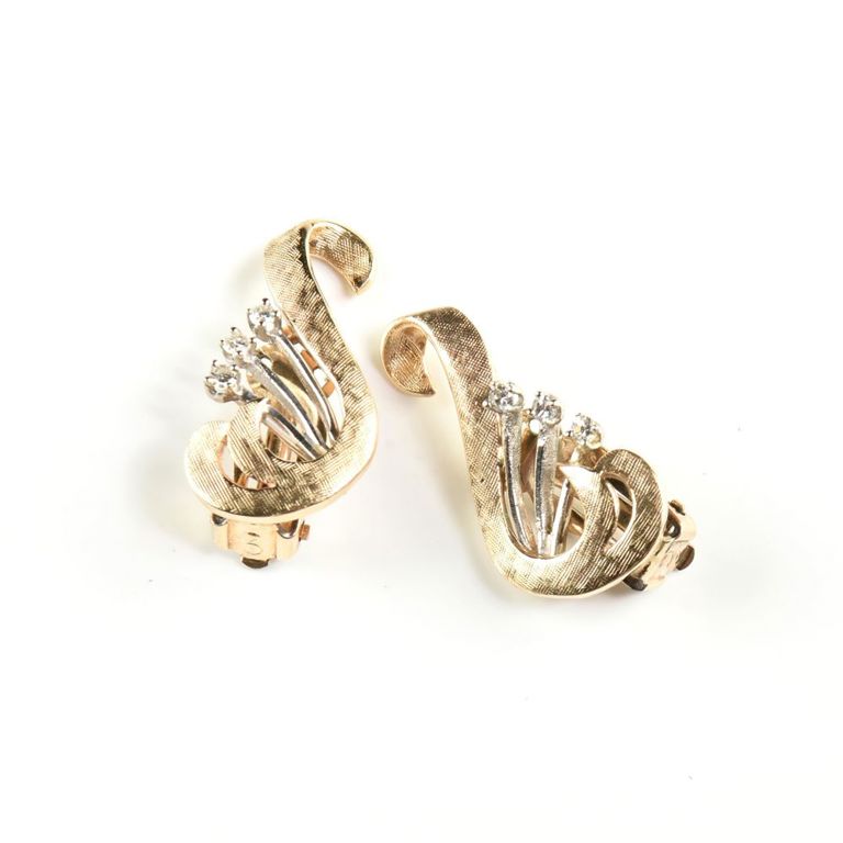 Pair of 14k yellow gold filled diamond earrings