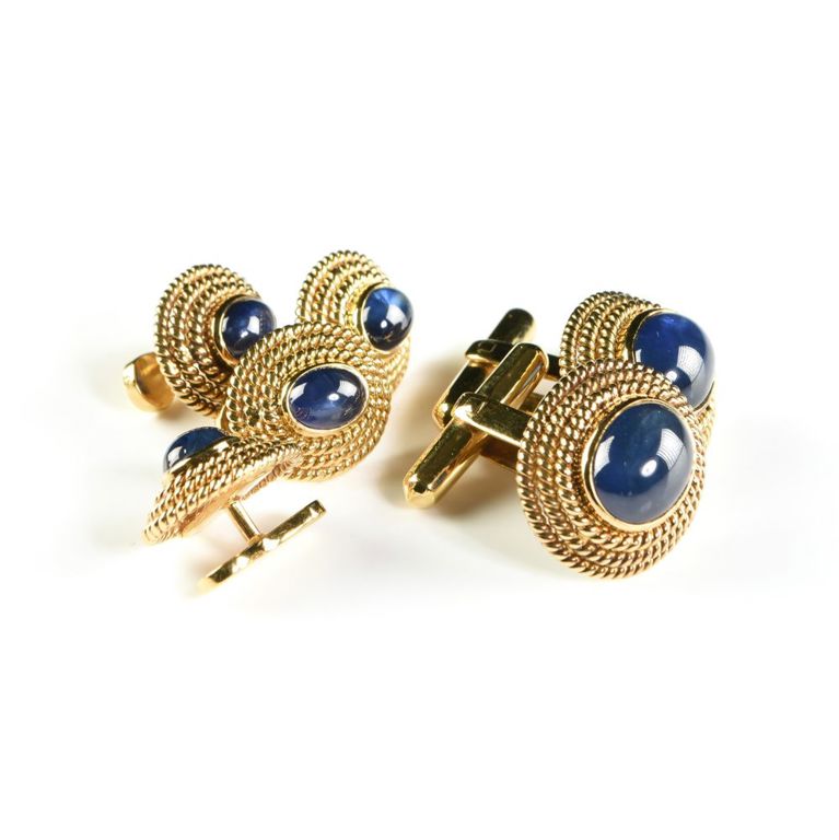 18k yellow gold and sapphire tuxedo stud and cufflink set