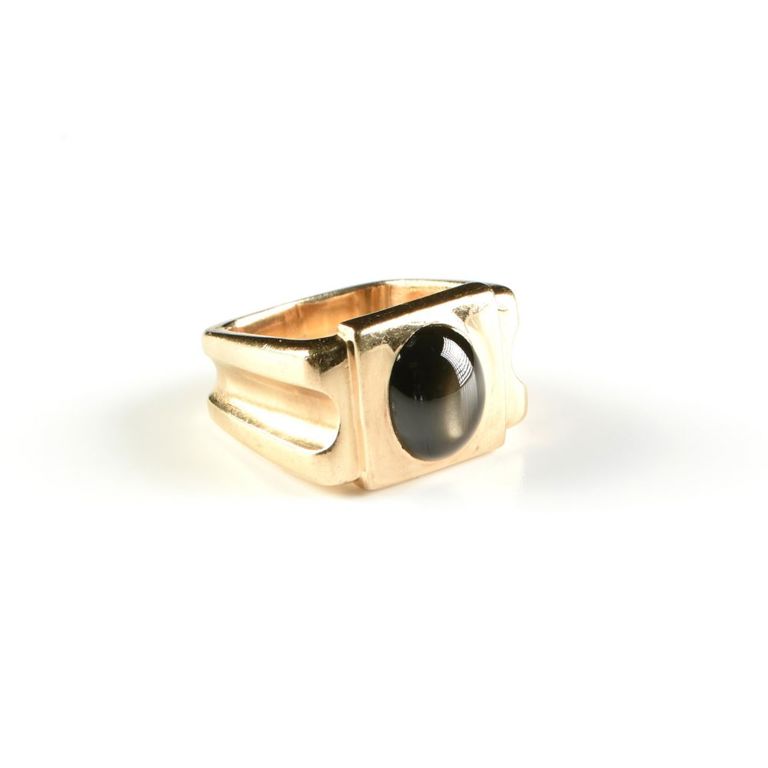 14k yellow gold and black star sapphire square ring
