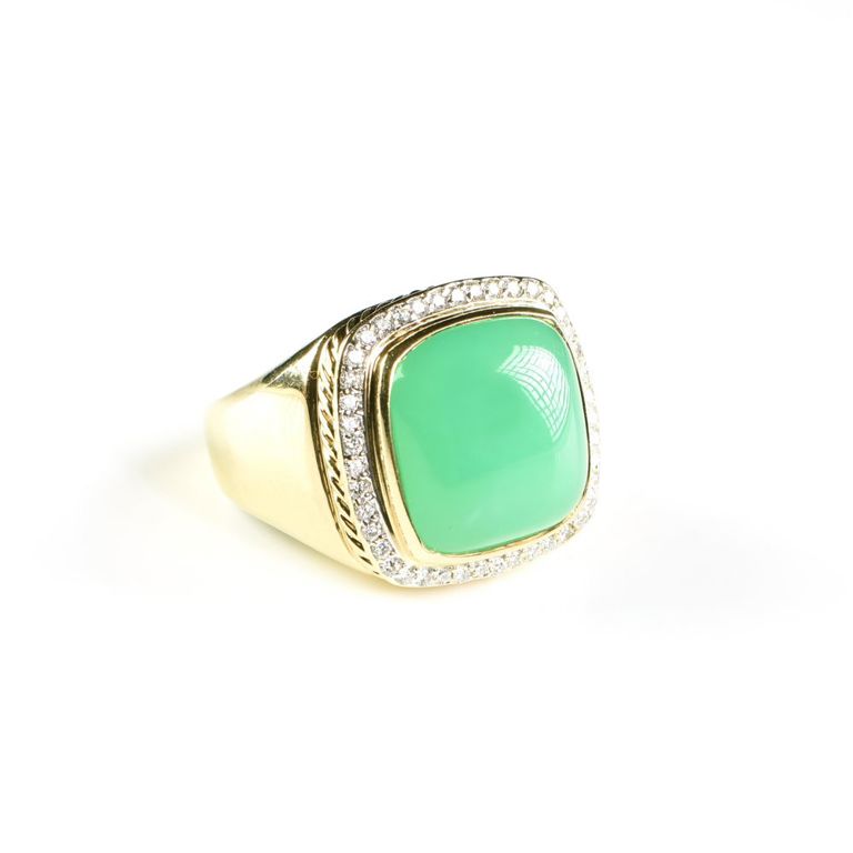 David Yurman 18k yellow gold, green chrysoprase, and diamond ring