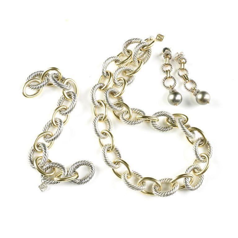A David yurman 18k and sterling silver oval link three-piece suite