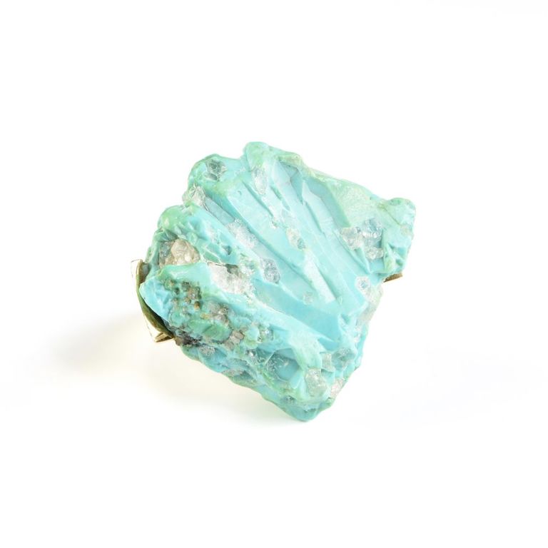 14k yellow gold and natural cut turquoise nugget ring