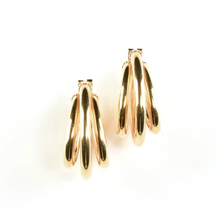 Pair of Italian 18k yellow gold triple oval hoop earrings