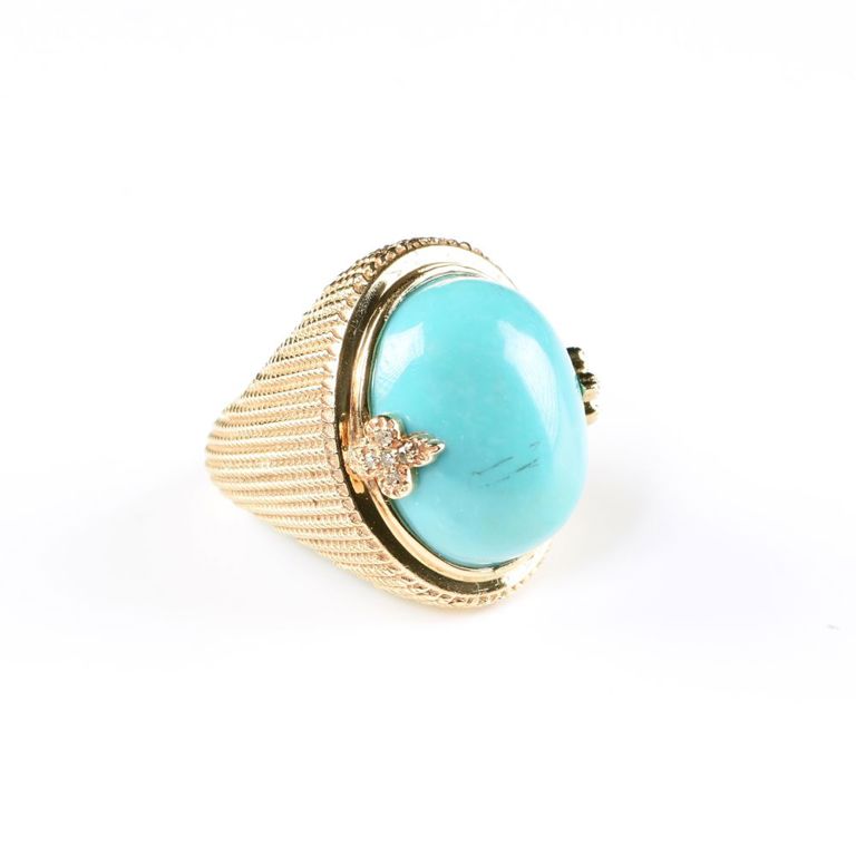 10k yellow gold, Persian turquoise, and diamond ring