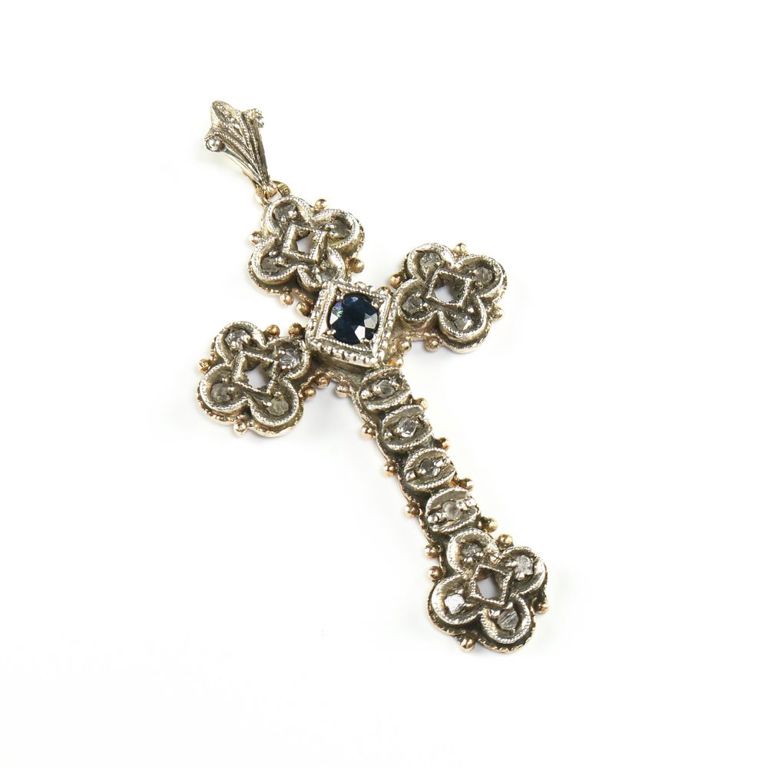 Silver and 18k gold cross pendant