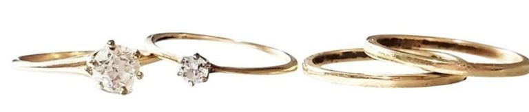Grouping of 4 14k rings, 2 set with diamonds