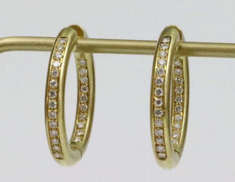 Pair 18k diamond hoop earrings