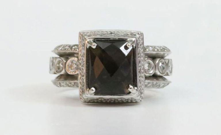 18k smoky quartz & diamond ring