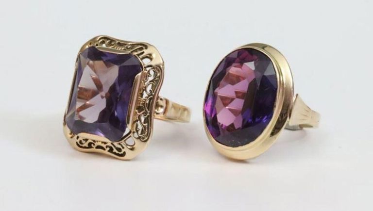 Pair of 14k purple gemstone rings