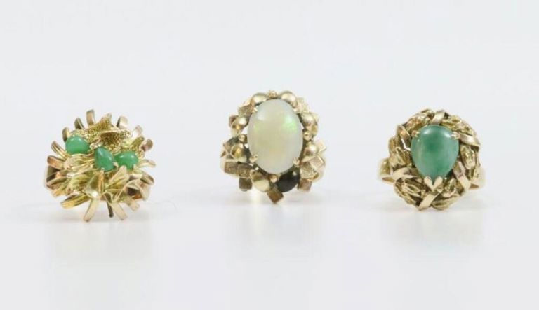 Gold rings with jade and opal