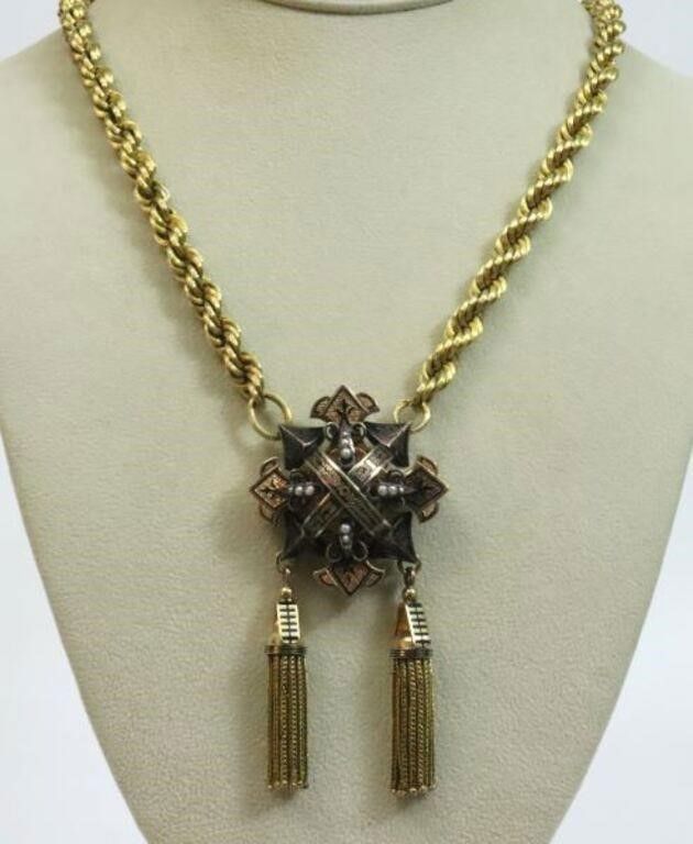 14k repurposed brooch & chain necklace