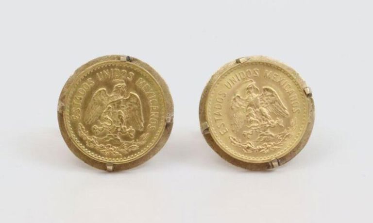 Pair mexican cinco peso gold coin cufflinks
