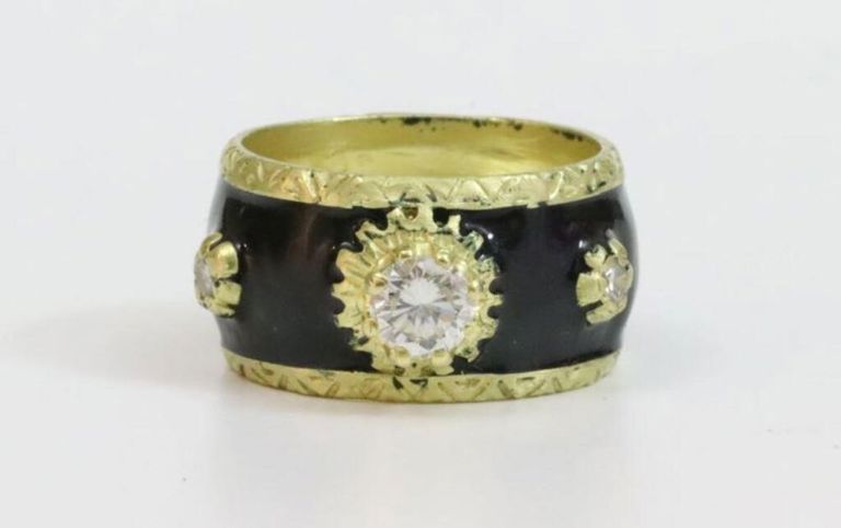 Boris Le Beau enameled wide band diamond ring