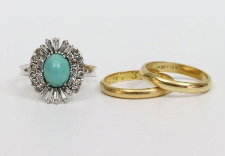 10k ballerina ring and 18k gold bands