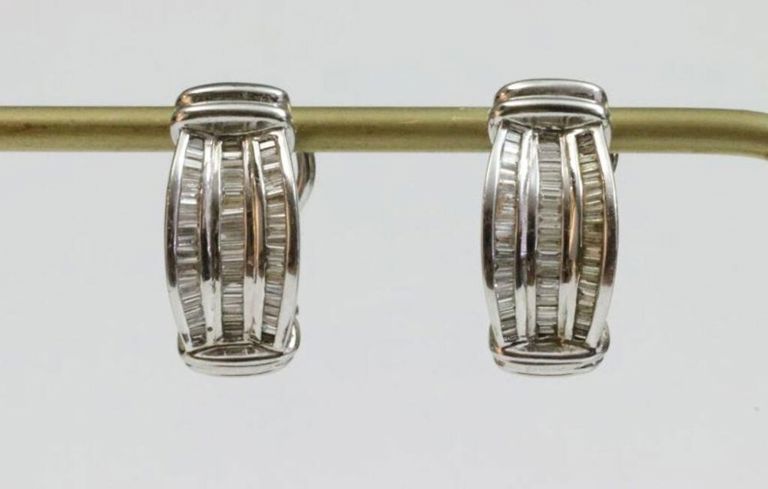 Pair 14k diamond quarter hoop ear clips