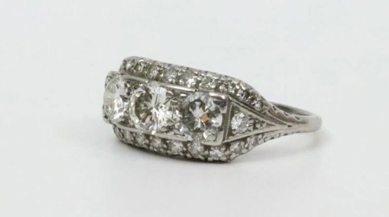 Art Deco palladium triple diamond ring