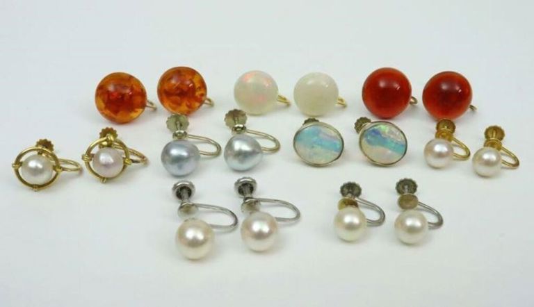 Pairs of pearl and gemstone screw-back earrings