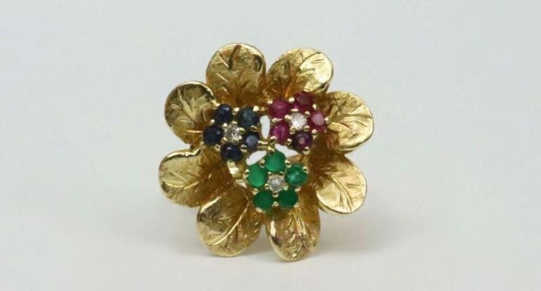 14k gemstone flower ring