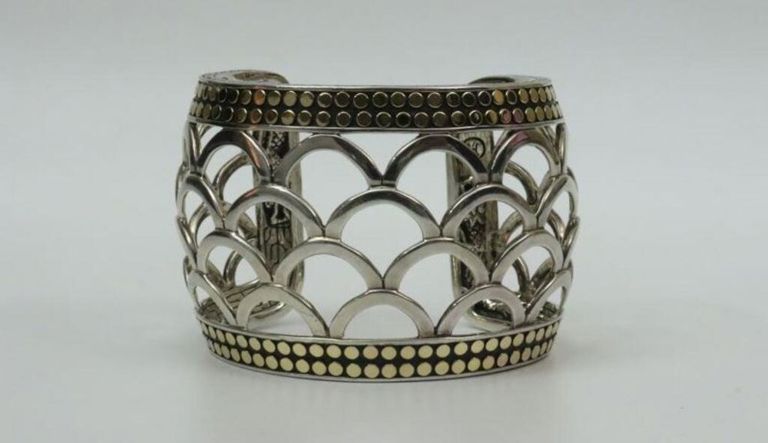 John Hardy 925 silver and 18k gold Naga wide cuff bracelet