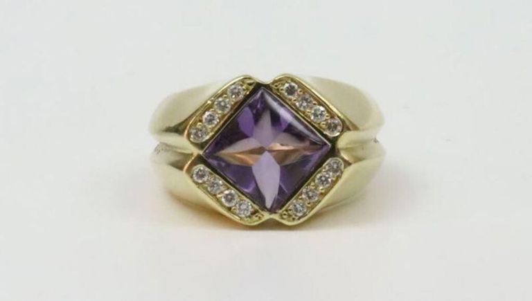 18k gold amethyst and diamond ring