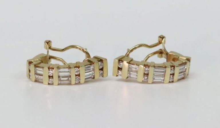 Pair 14k diamond quarter hoop earrings