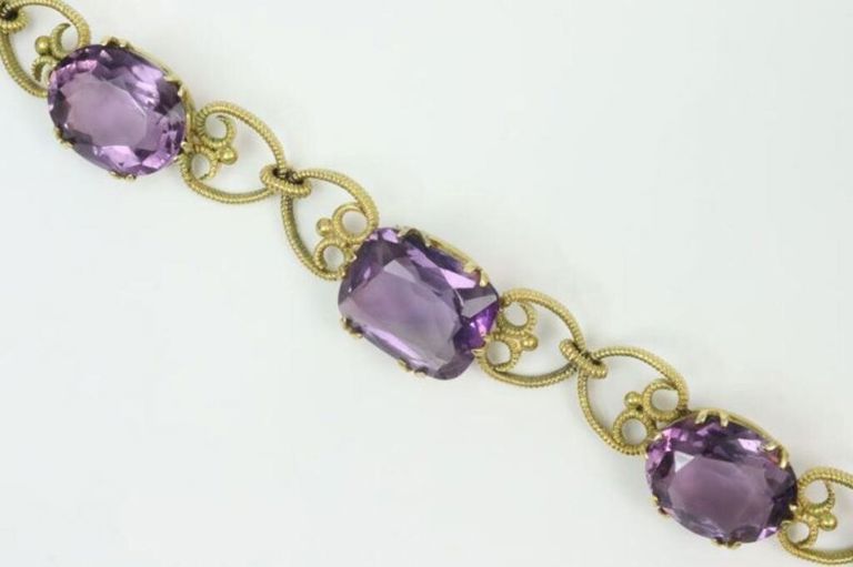 14k amethyst fancy link filigree bracelet