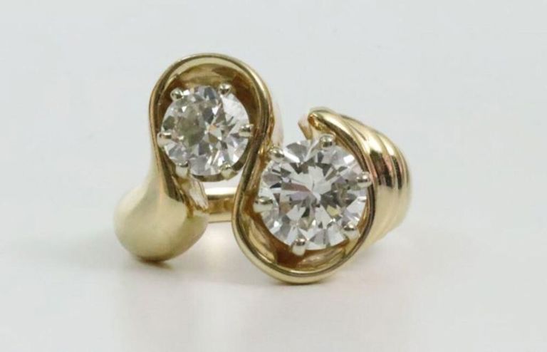 14k yellow gold twin diamond ring