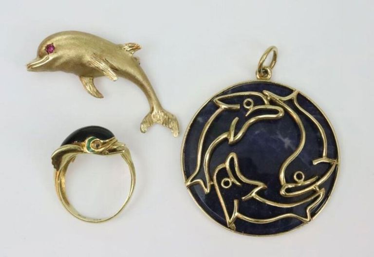 Gold dolphin-themed jewelry group