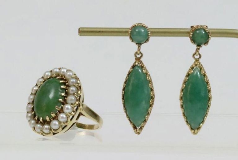 14k jade ring & pendant earrings